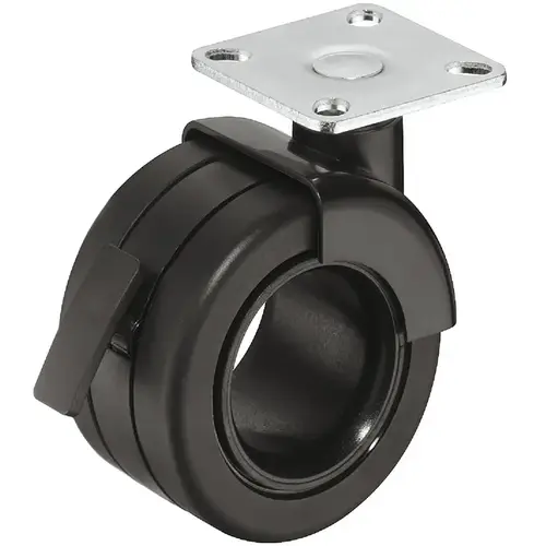 Caster, Plate Mount, Load-Bearing Capacity 110 lbs., Black/Black With brake free running, With brake Black/black, Housing/Hub: Black Wheel: Black