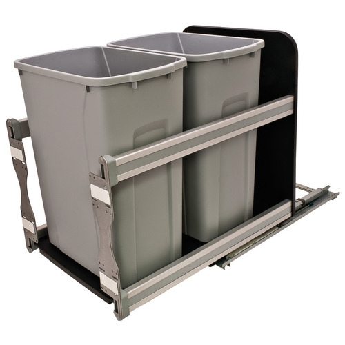 Waste Bin Pull-Out, KV Bottom Mount, Double, 35 Qt, Undermount Slide with Soft-Close USC15-2-35PT Frosted nickel Frame: Steel Bin: Plastic