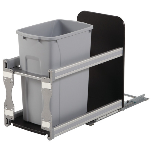 Waste Bin Pull-Out, KV Bottom Mount, Single, Undermount Slide with Soft-Close 35 qt. 19 3/16" USC12-1-35PT Frosted nickel, 35 qt., height: 487 mm (19 5/32") Frame: Steel Bin: Plastic