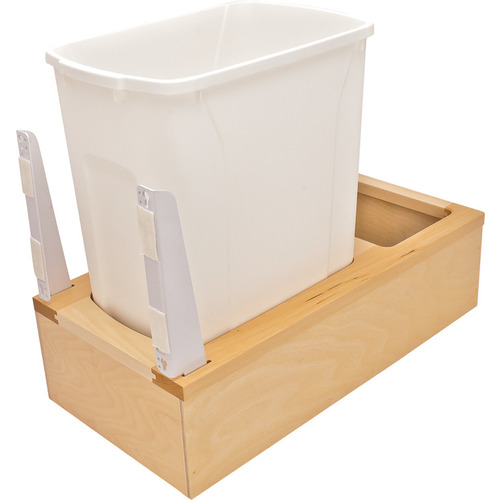 Waste Bin Pull-Out, KV Wood Frame, Bottom Mount, Single, Depth is 22 3/8" 47 l 50 qt. 592 mm 22 3/8" KV No. WUSC12-1-50WH 50 qt. Bin: White