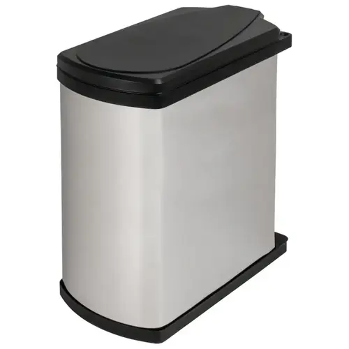 Side Panel/Door Mounted Waste Bin, Hailo Uno (Rectangular) 17 5/16" 16" Installation behind hinged doors, Stainless steel/black Plastic, Stainless steel/black