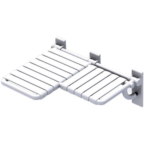 Folding Shower Seat, L-Shaped, 724 mm Width 28 1/2"; Slats: 2 3/16" HEWI 801 Series, Pure white, projection left Pure white, available in 8 colours