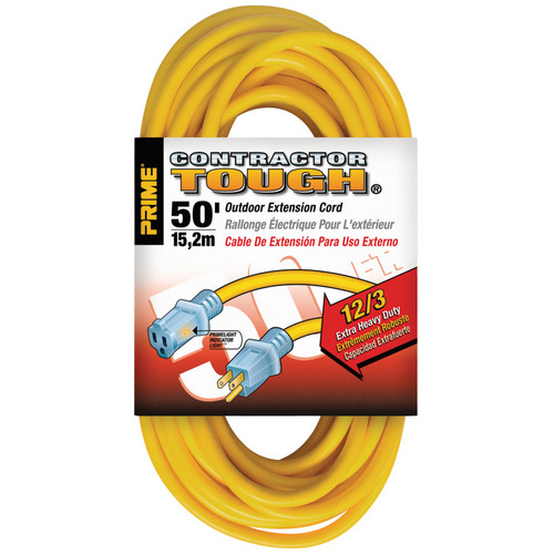 Extension Cord, Contractor Grade with Primelight Indicator Light 600" 12/3 gauge, 50 ft Yellow