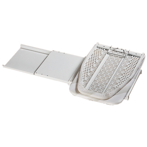 Hafele Ironfix Ironing Board, Shelf-Mounted Rotates 180 degree , white RAL 9016 Ironing Board: White (RAL 9016) Cover: White with gray stripes, Fitting: white, RAL 9016