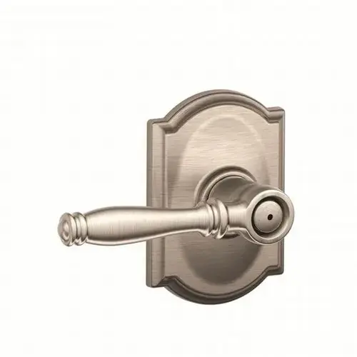 F40 Birmingham Lever Privacy Lock with Camelot Trim Satin Nickel