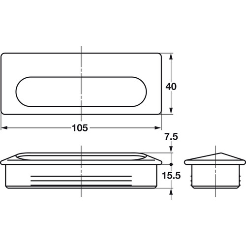 Recessed Handle, Satin, 304 Stainless Steel 105 x 40 mm Length: 105 mm Black, satin-finish