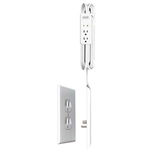 Sleek Socket, Hafele, Upward 2 Outlet Power Strip Surge Protection with 4 ft cord for wall mounted TVs White