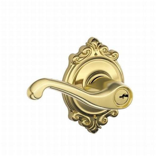 Flair Lever with Brookshire Rose Keyed Entry Lock C Keyway with 16211 Latch and 10063 Strike Lifetime Brass Finish