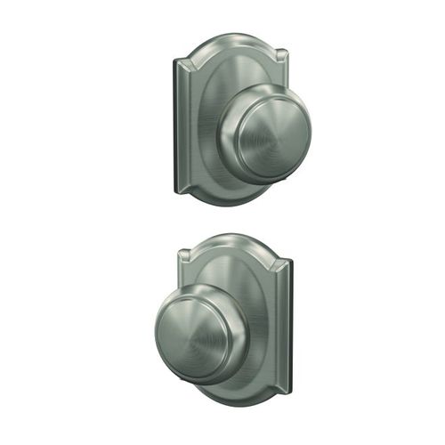 Andover Knob with Camelot Rose Non Turning Dummy Lock Satin Nickel Finish