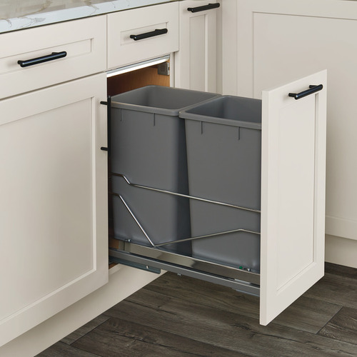 Waste Bin Pull-Out, Kessebhmer Double Bottom Mount 2 x 28 qt bins, Champagne Frame: Champagne Bin: Champagne