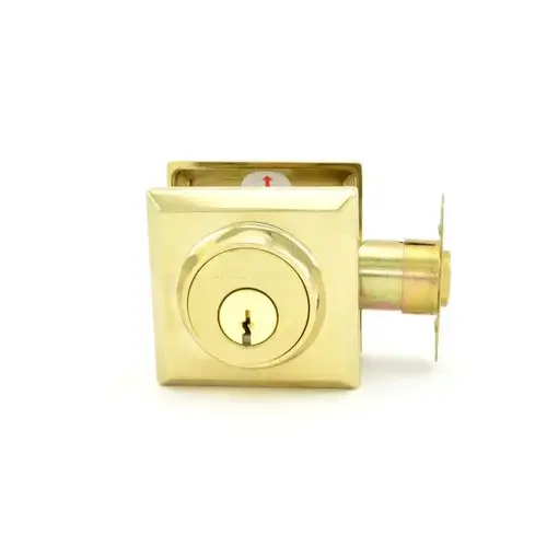 Single Cylinder Traditional Square Deadbolt with 6AL Latch and Dual Strike Lifetime Brass Finish