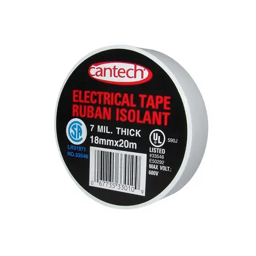 Tape-It, Inc E66W Vinyl Plastic Electrical Tape - White - 3/4" x 66'