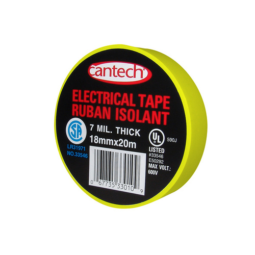 Tape-It, Inc E66Y Vinyl Plastic Electrical Tape - Yellow - 3/4" x 66'