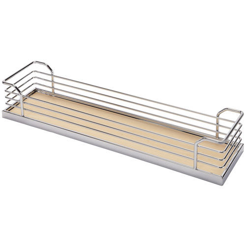 Storage Tray, Arena Plus, for 88 lbs. Weight Capacity Pantry Pull-Out and Base and Corner Units 18 1/2" 160 x 470 x 88 mm 17 5/16" 16" 6 1/4" With non-slip effect, Chrome/maple, width: 160 mm (6 1/4") Base panel: White, Railing: Chrome plated, Surround: Chrome Shelf: Maple