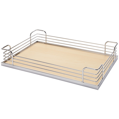 Storage Tray, Arena Plus, for 88 lbs. Weight Capacity Pantry Pull-Out and Base and Corner Units 18 1/2" 228 x 470 x 88 mm 20 5/16" 18 7/8" 9" With non-slip effect, Chrome/maple, width: 228 mm (9") Base panel: White, Railing: Chrome plated, Surround: Chrome Shelf: Maple