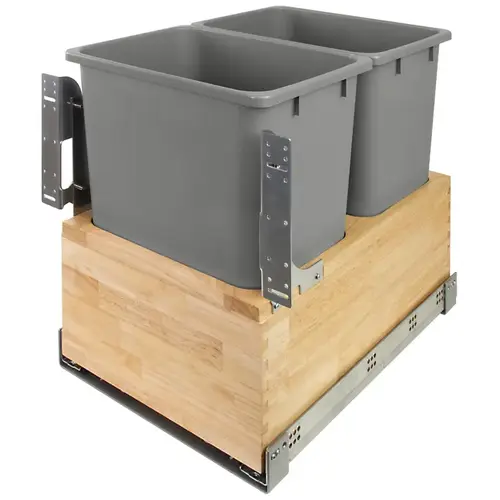 Double Waste Bin, Bottom Mount, Elemental Wood 2 x 28 qts 19 1/2" 11 5/8" 11 5/8" width, 2 x 28 qt Rubberwood