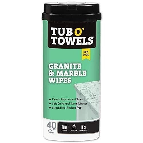 Granite and Marble Cleaning Wipes, 8 in L, 7 in W, 1-Ply, Mild, Polypropylene Clear