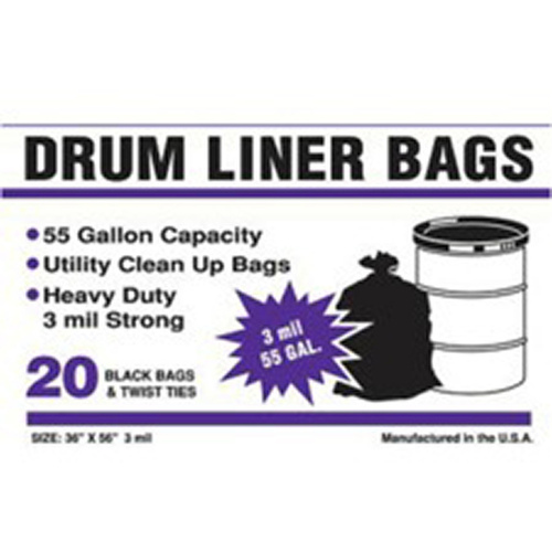 Drum Liner Bag 36"x 56" 3Mil Black Bags 55 Gallon