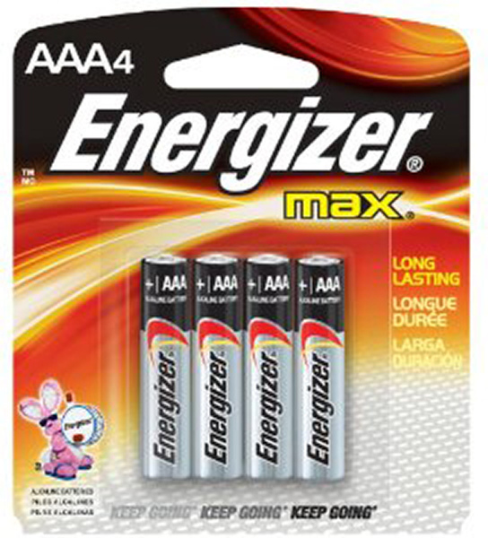 Energizer E92BP-4 Battery, 1.5 V Battery, 1250 mAh, AAA Battery, Alkaline, Manganese Dioxide, Zinc