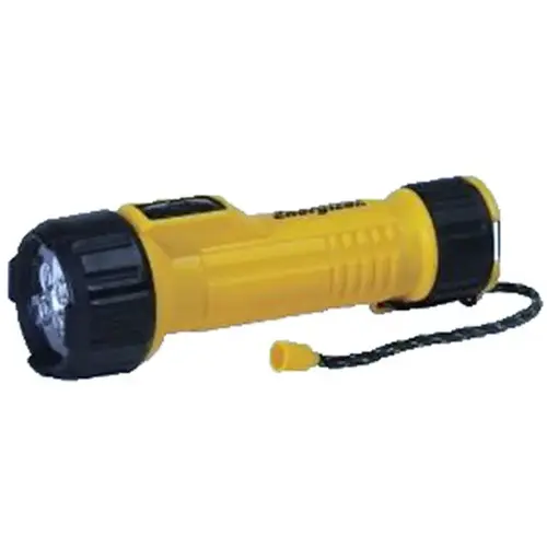 Flashlight, D Battery, Alkaline Battery, LED Lamp, 35 Lumens, 45 m Beam Distance, 113 hr Run Time Yellow