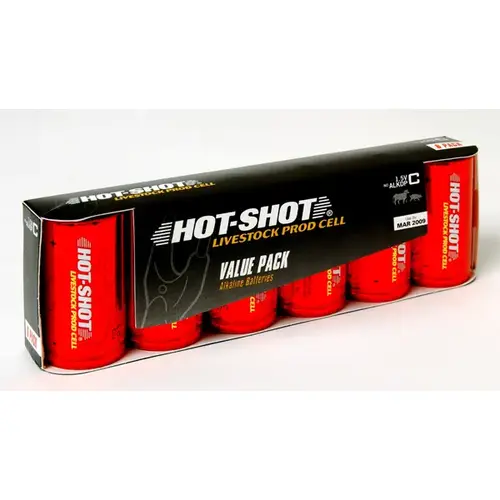 HOT SHOT ALKDP2 Six-Pack of High Amp. Alkaline Batteries - Size C Red