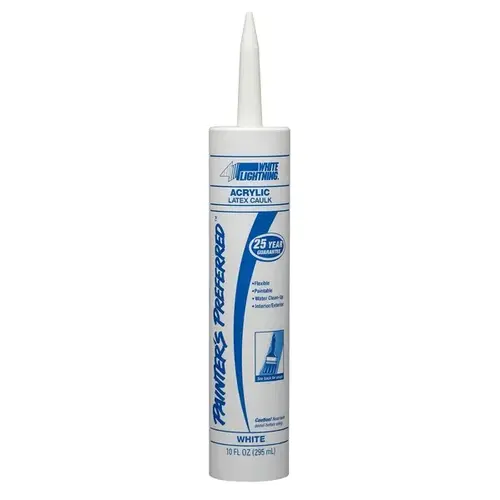 White Lightning W13000010-XCP12 Acrylic Latex Caulk, White, -30 to 180 deg F, 10 fl-oz Cartridge - pack of 12