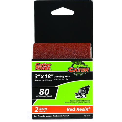 Sanding Belt, 3 in W, 18 in L, 80 Grit, Medium, Aluminum Oxide Abrasive Pair