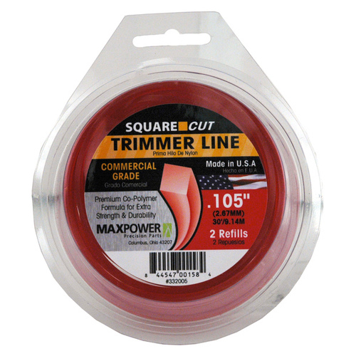 Maxpower 332005 Trimmer Line Square One Commercial Grade 0.105" D X 30 ft. L Red