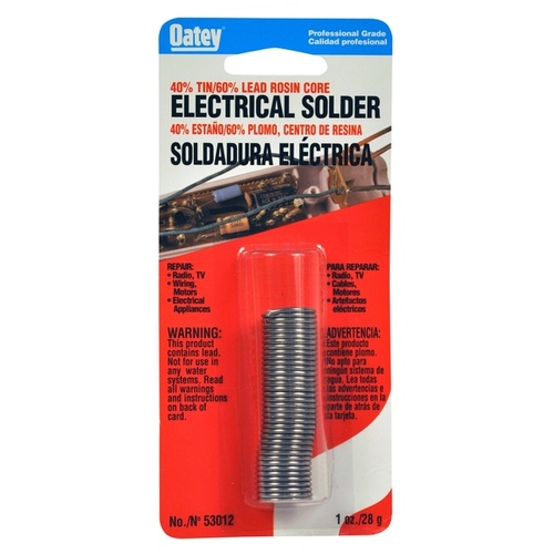 Oatey 53012 Rosin Core Solder, 1 oz Carded, Solid, Silver, 361 to 460 deg F Melting Point