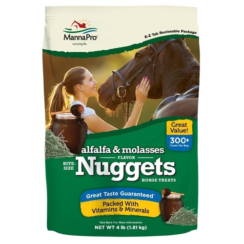 MANNA PRO PRODUCTS LLC 1030258 Bite-Size Treats for Horses - Alfalfa & Molasses Flavored Nuggets 4-lb Pouch