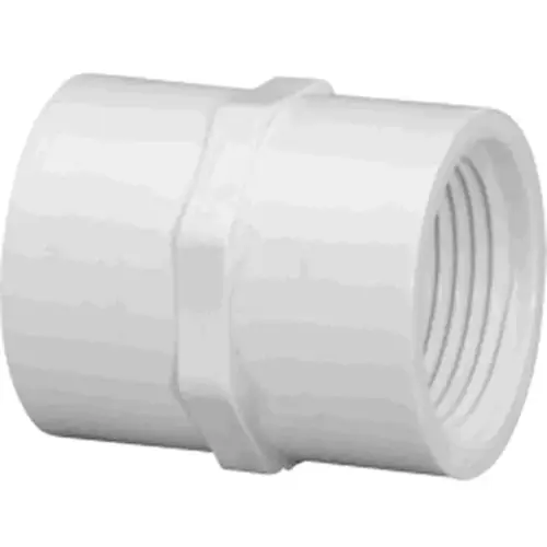 Pipe Coupling, 1/2 in, FPT, PVC, White, SCH 40 Schedule