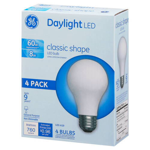 GE 8W LED Daylight A19 Bulb - Equivalent to 60W Non-Dimmable Clear