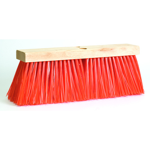 DQB 08519 Street Broom Safety Orange Poly Bristles 16" x 5" with Wood Block Head