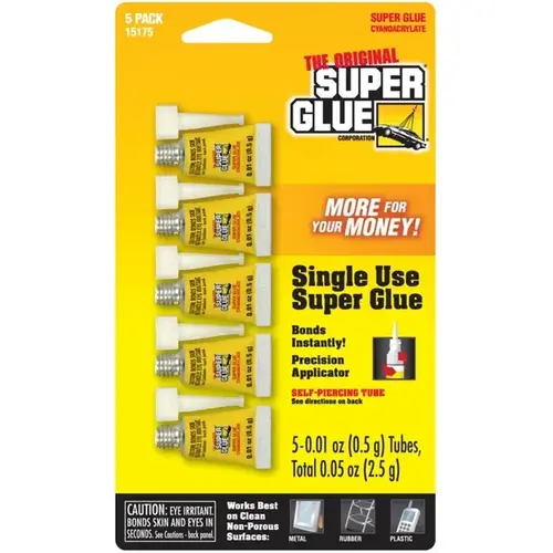 Super Glue Corp & Pro-Seal 15175 Super Glue Mini, Single-Use Tubes pack of 5