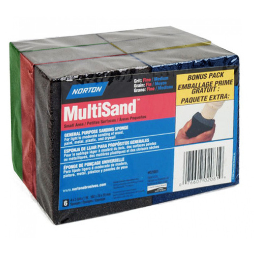 Norton Consumer Products 07619 MultiSand Small Area Sanding Sponge Fine & Medium pack of 6