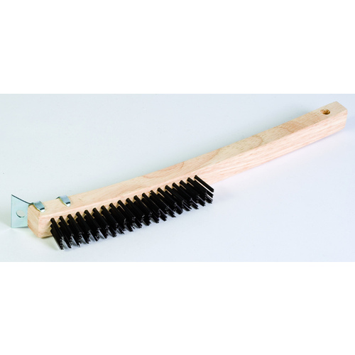 DQB 11391 Wire Scratch Brush Steel Wire Bristles 3x19 with 14" Curved Wood Handle and Metal Scraper