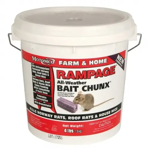 Motomco 22249 Rampage Rodenticide Bait Chunx 4-LB Pail