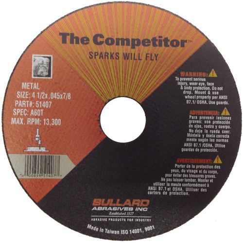 Bullard Abrasives Inc 51407 Bullard Abrasives Metal Cutoff Grinding Wheel - 4-1/2" X .045 - 7/8" Arbor