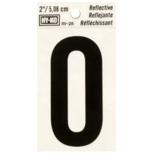 Reflective Sign, Character: 0, 2 in H Character, Black Character, Silver Background, Vinyl - pack of 10