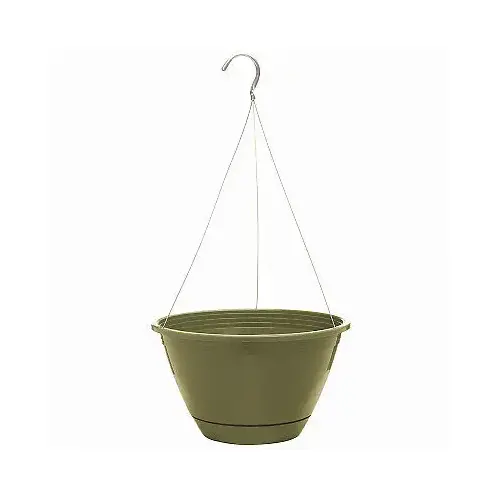 Hanging Basket Planter, Plastic, Olive Green