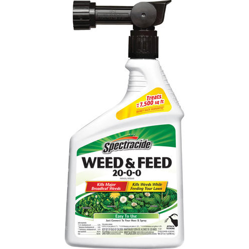 SPECTRACIDE HG-96262 Weed and Feed Killer, 32 fl-oz, Liquid, 20-0-0 N-P-K Ratio Black/Brown