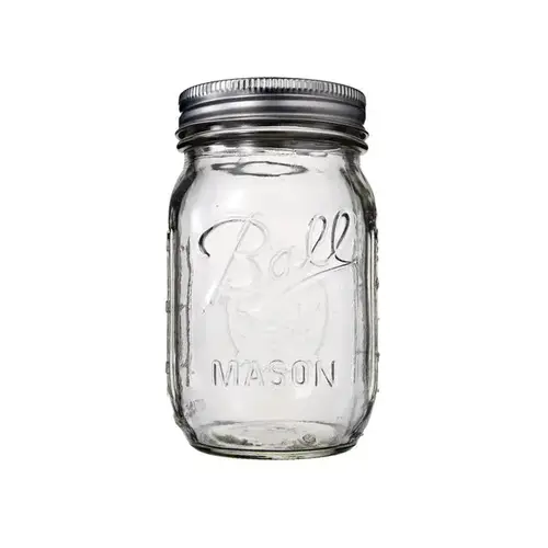 Canning Jar, 16 oz Capacity, Glass, Silver Cap/Lid Clear