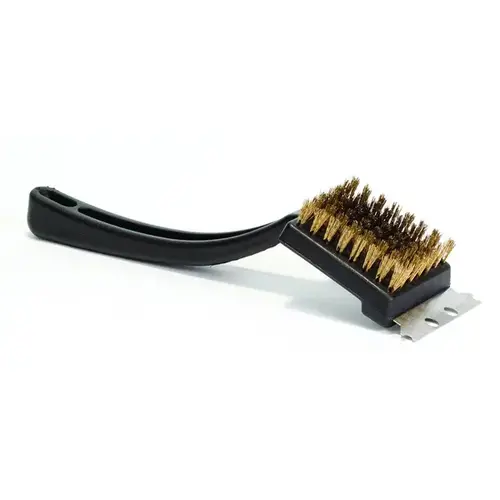 Barbeque Grill Brush Brass Wire Bristles with 8.25" Plastic Handle and Brass Scraper Black/Brown