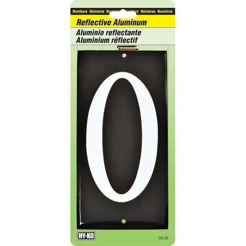 House Number, Character: 0, 3-1/2 in H Character, White Character, Black Background, Aluminum - pack of 10