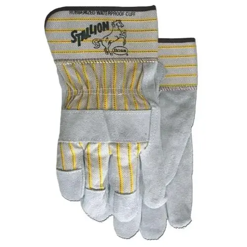 Boss 1290L STALLION Driver Gloves, Men's, L, Straight Thumb, Rubberized Safety Cuff, Gray/Yellow Pair