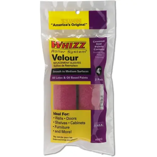 Whizz 51012 Paint Roller Cover, 3/16 in Thick Nap, 4 in L, Velour Cover Pair Purple