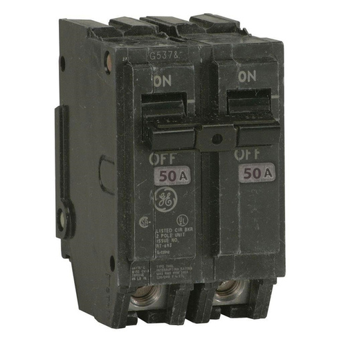 General Electric THQL2150 Feeder Circuit Breaker, Type THQL, 50 A, 2 -Pole, 120/240 V, Plug Mounting Black