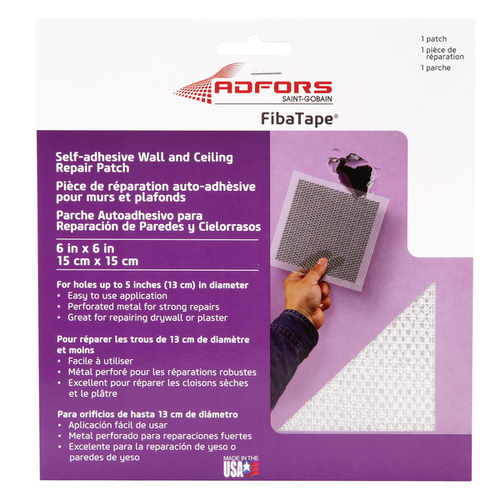 ADFORS FDW6924-U Wall Repair Patch FibaTape 6" L X 6" W Reinforced Aluminum White Self Adhesive Wall Repair P White