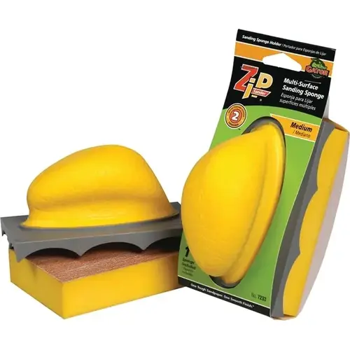 Sanding Sponge Holder, 5 in L, 3 in W, 120 Grit, Fine, Aluminum Oxide Abrasive Yellow