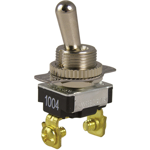 Toggle Switch, 120/240 VAC, SPST, Screw Terminal, Steel Housing Material Silver